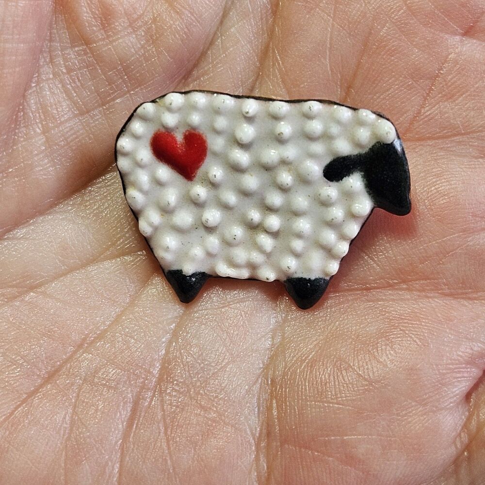 Artisan White Black Red For The Love Of Sheep Brooch
